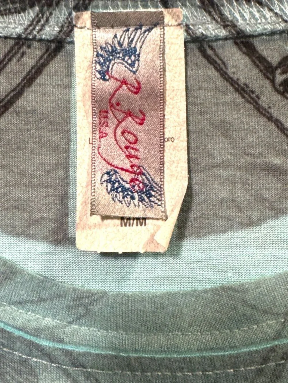 R. Rouge USA Y2K Style Teal Graphic Wing Top Rhinestone Accents Size Medium Fits - Picture 7 of 8